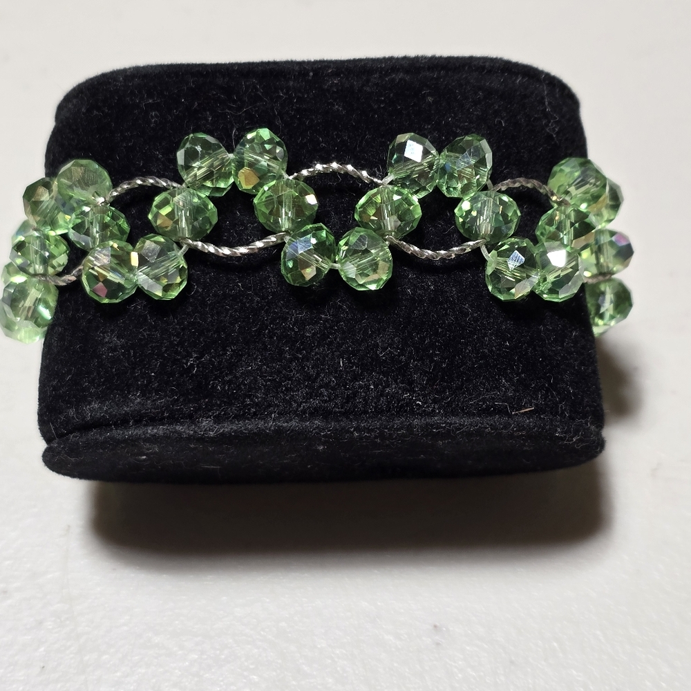 Vintage 1990s  Green Crystal Beaded Bracelet 90s Jewelry Cluster Tang Yue Lot 5